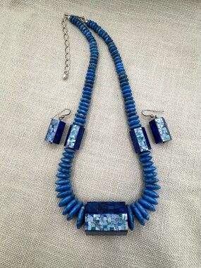 Rare Jay King Southwest Sodalite Lapis Opal Inlay Beaded Necklace Earrings Set